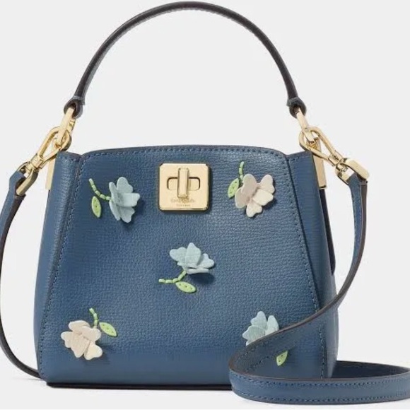 Coach Handbags - Kate Spade Phoebe Blue Appliqué Floral Top Handle Satchel or Crossbody